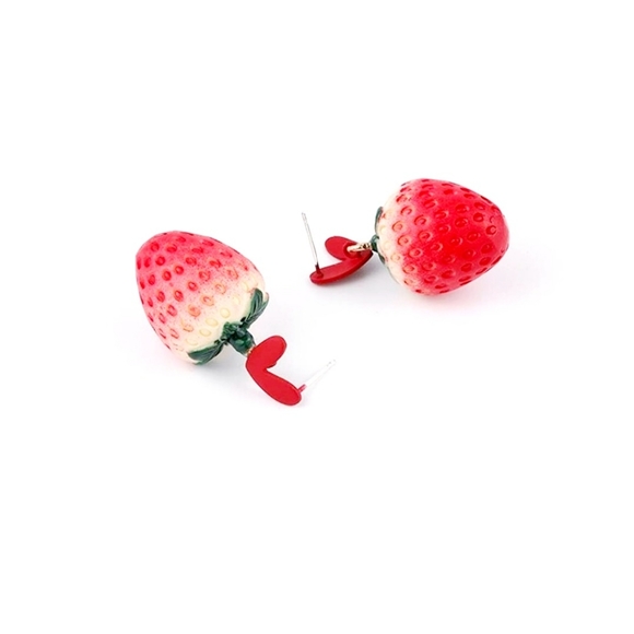 Realistic strawberry heart earrings with silver post for sensitive ears BOGO - Picture 7 of 13